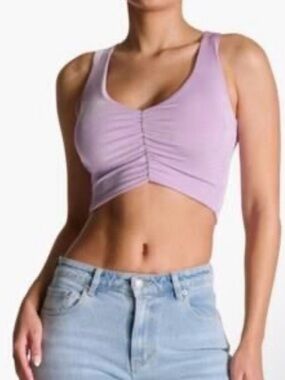 Naked Wardrobe Lavender Ruched Crop Top Sleeveless Stretch Fitted NWT